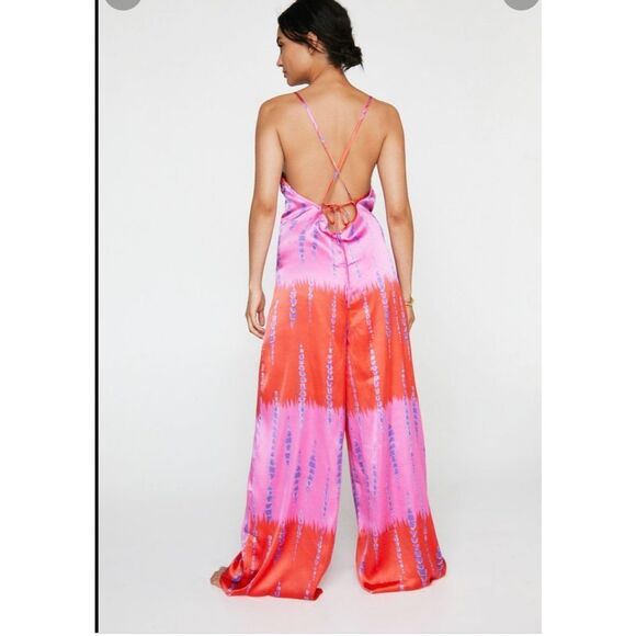 NWT Nasty girl petite tie-dye cross back satin jumpsuit size 4￼/ cruise wear - Picture 3 of 8